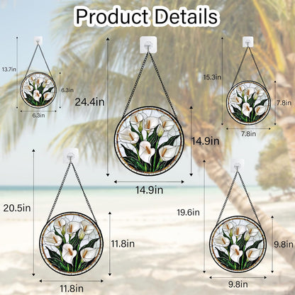 Stained Glass Window Hanging, White Calla Lily Flowers Sun Catchers Glass Panel Plant Suncatcher