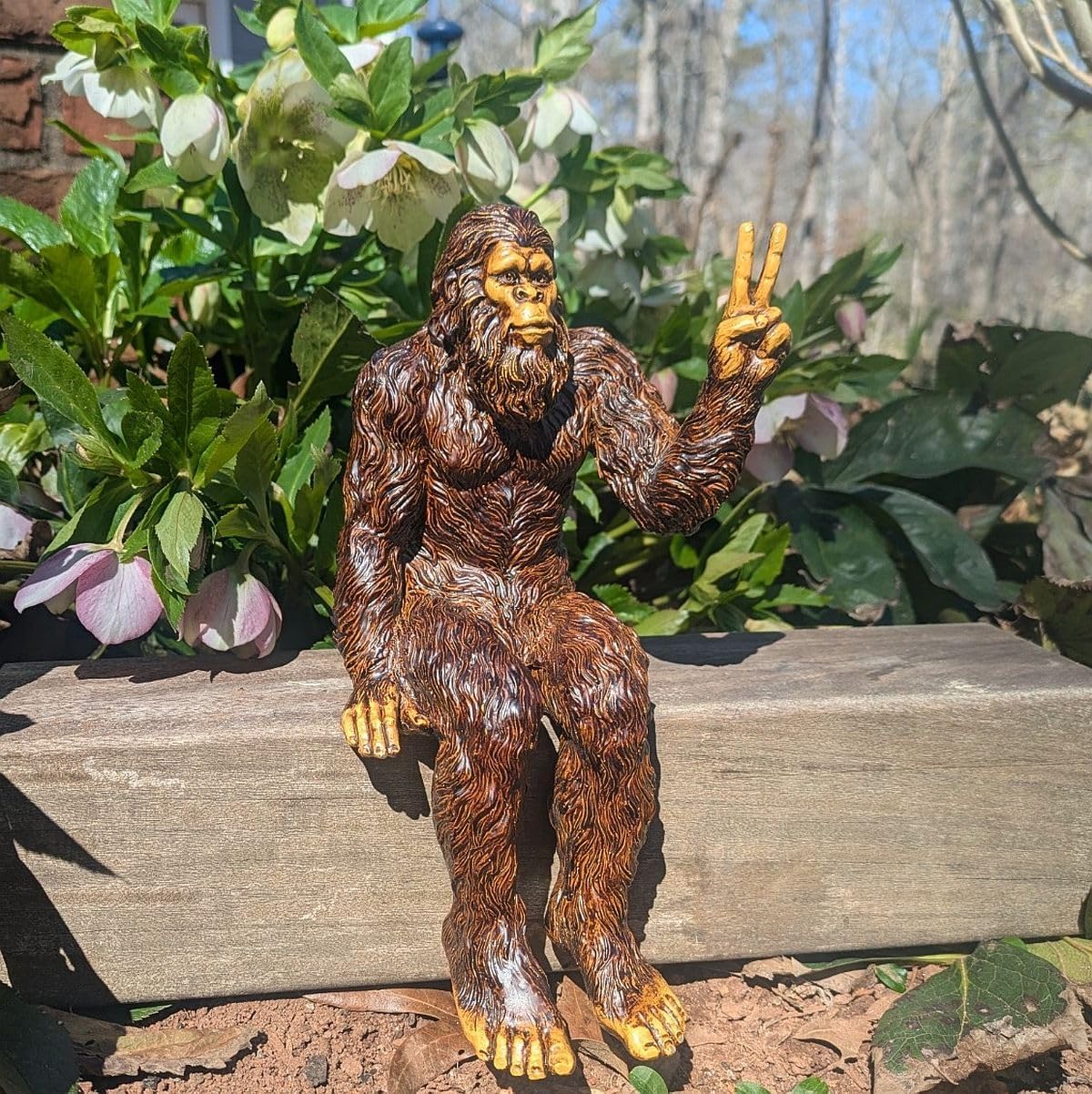John Bernard & Company Bigfoot Peace Sign Decorative Sasquatch Yeti Statue/Figurine Indoor/Outdoor