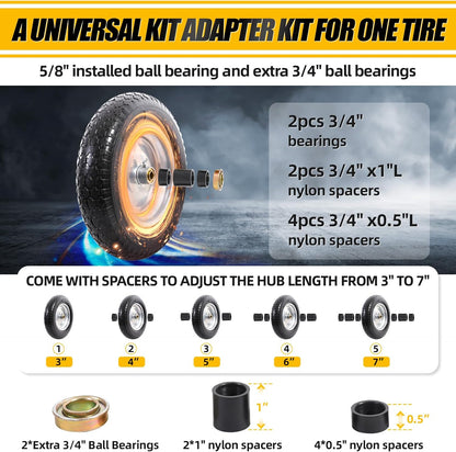 MZREXN 14.5" Wheelbarrow Tire Flat-Free 3.00/3.25/3.50/4.00-8" Solid Tire and Wheel with 3"-7"