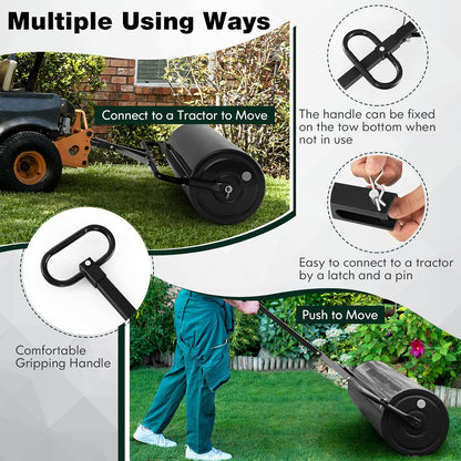 Goplus Lawn Roller, Push/Tow Behind Lawn Roller, 30 Gallon/113L Water Sand Filled Sod Roller Drum