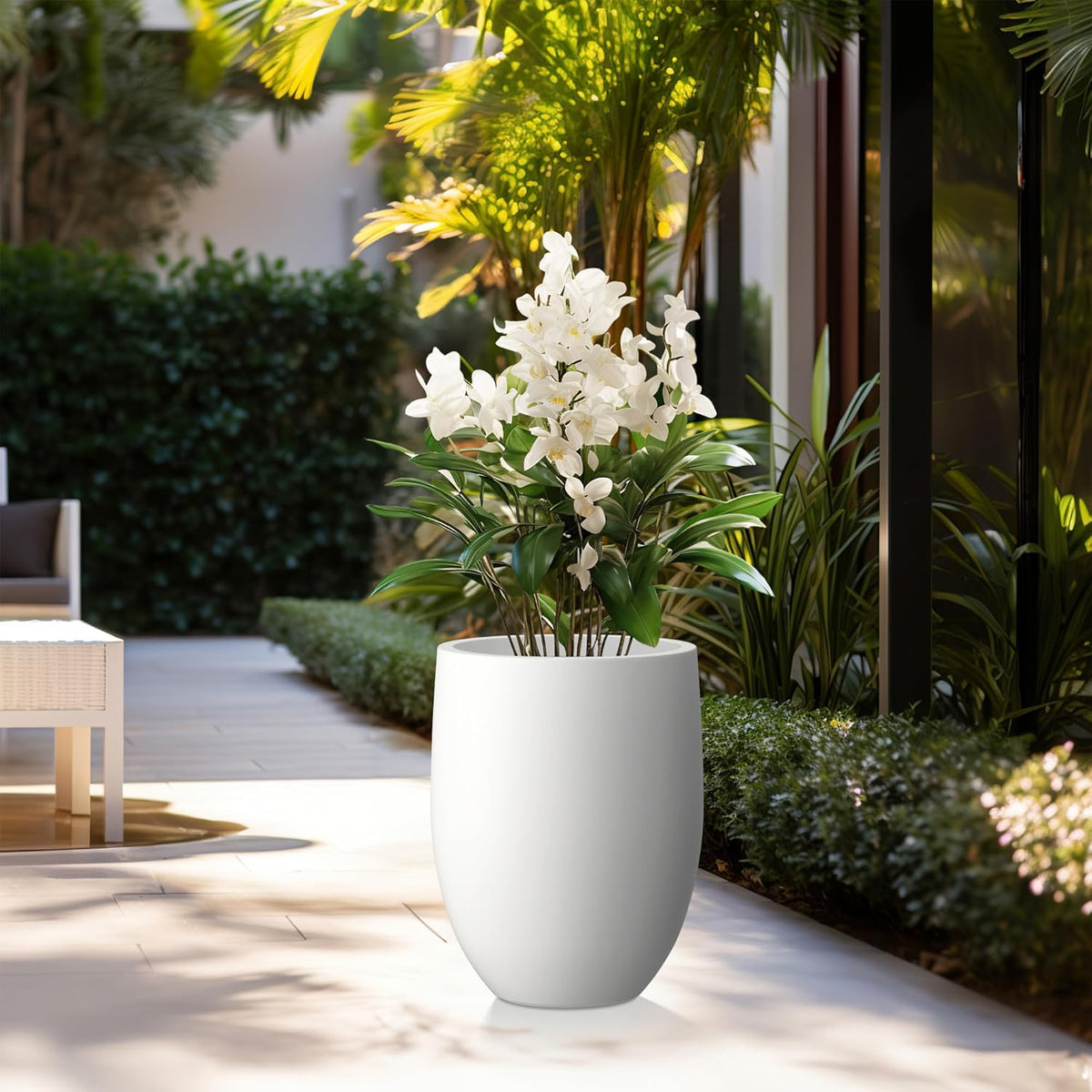 Kante 21.7" H White Concrete Tall Planter, Large Outdoor Indoor Decorative Pot with Drainage Hole