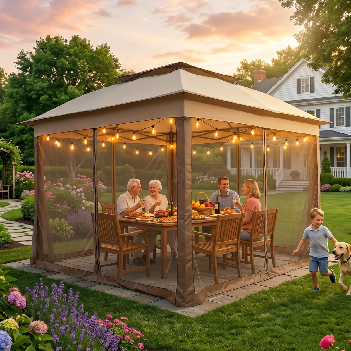 COOS BAY 11x11 Pop Up Gazebo with Mesh Netting, Instant Outdoor Canopy Tent, Water Resistant