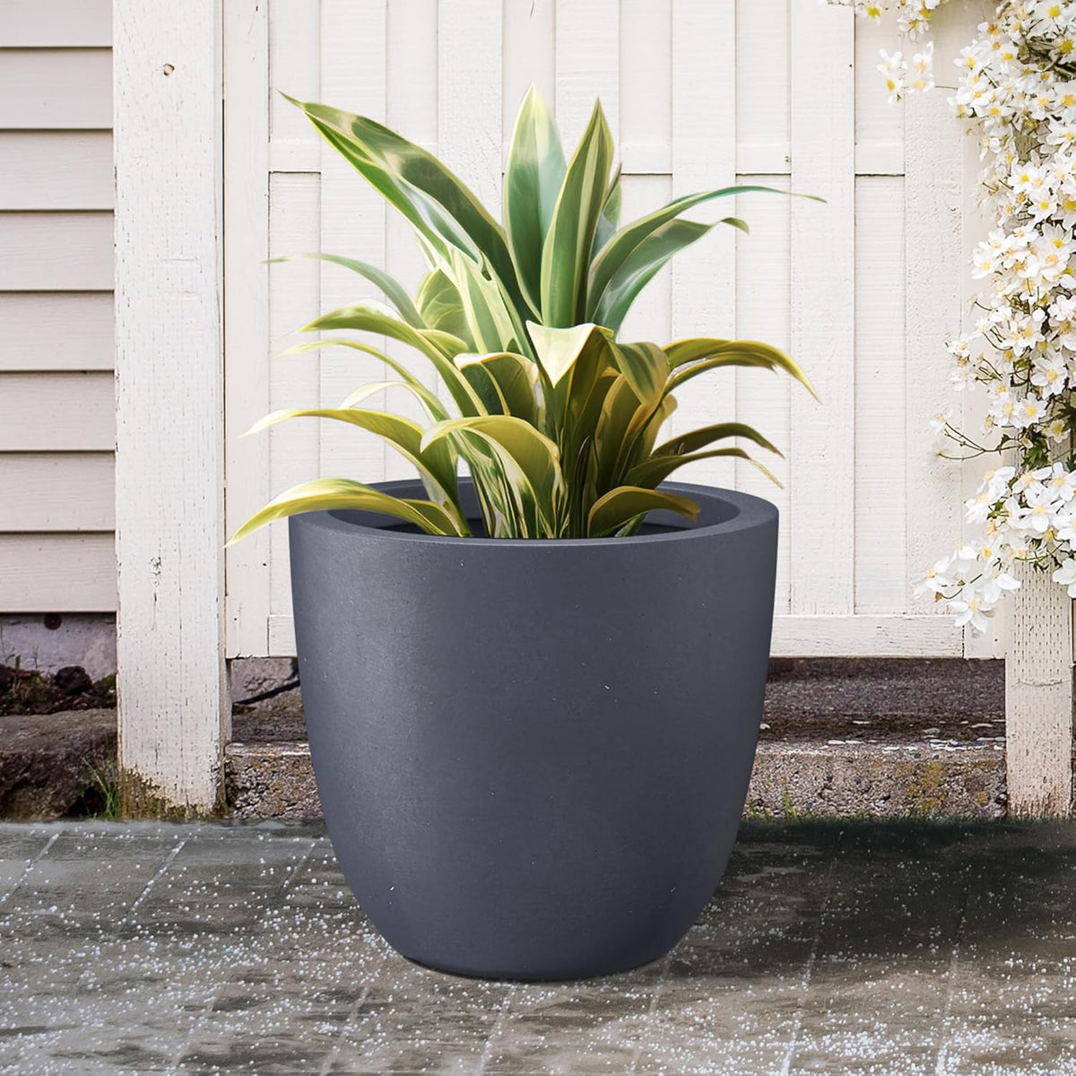 Kante 18 Inch Dia Round Concrete Planter, Indoor Outdoor Large Plant Pot with Drainage Hole and