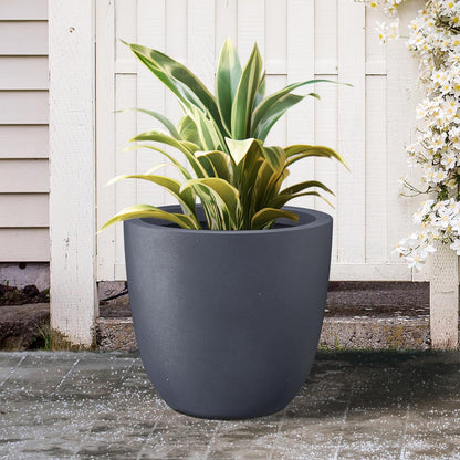 Kante 18 Inch Dia Round Concrete Planter, Indoor Outdoor Large Plant Pot with Drainage Hole and