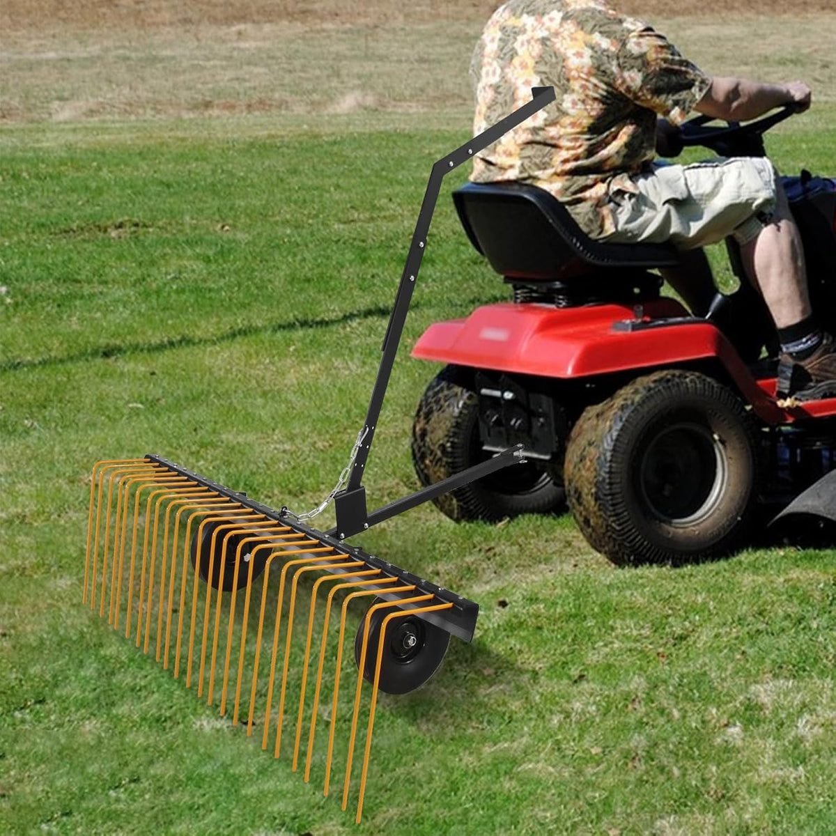 60 Inch ATV Tow Behind Durable Corrosion Resistant Steel Pine Straw Rake