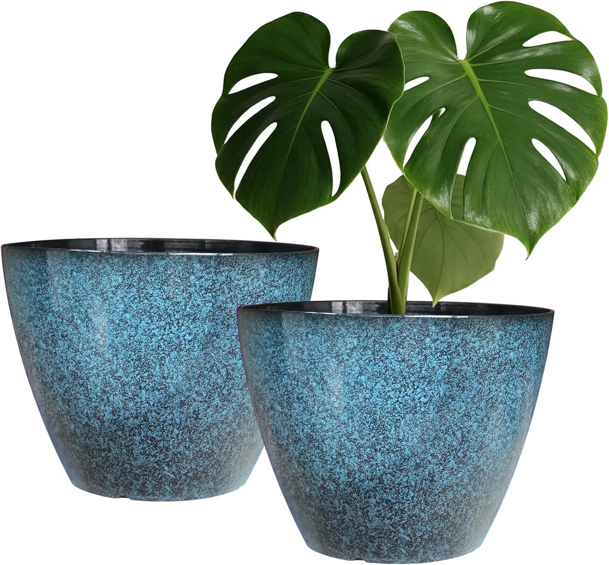 2 Pack Plastic Plant Pots with Drainage Holes, 8 inch Planter for Indoor Outdoor Plant, Garden