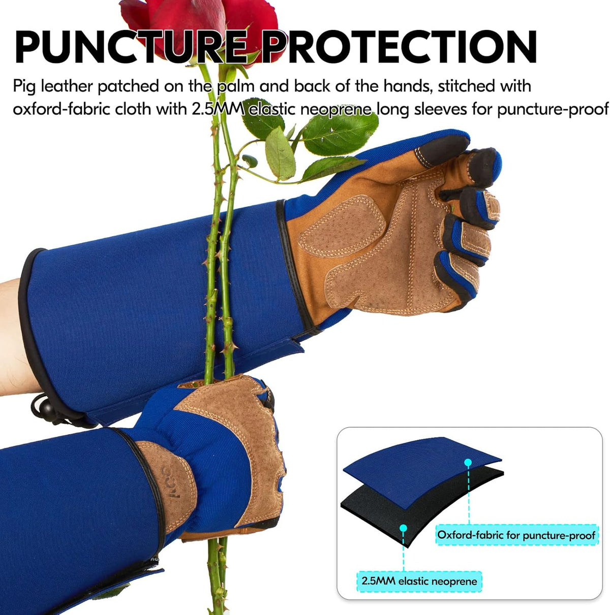 Vgo... Gardening Gloves Unisex,Safety Work Gloves,Long Sleeves Gauntlet,Puncture