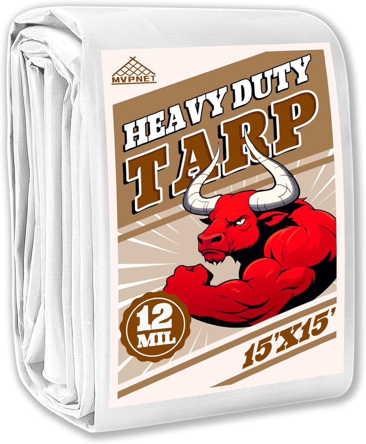 Tarp 15x15 ft Heavy Duty 12mil 100% Waterproof High Durability Multipurpose,Uv Resistant,White Tarp