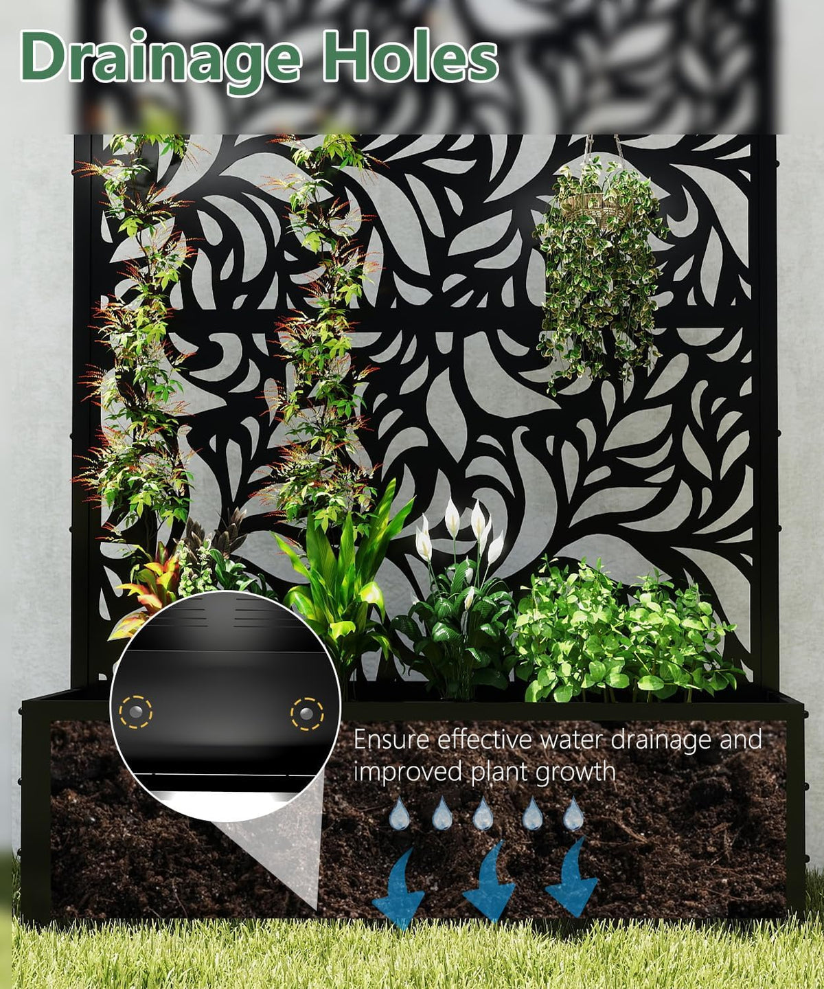 2PCS Metal Planter Box with Trellis,70.9"x47.2"x15.7" Raised Garden Bed with Drainage Holes