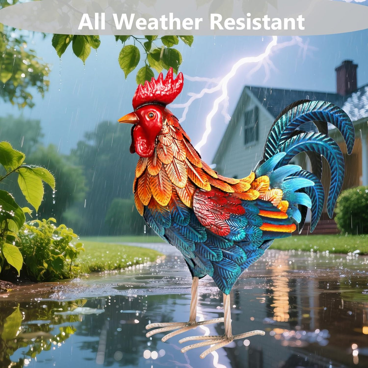 Shorayn Metal Rooster Statues Outdoor Garden Decor Metal Chicken Sculptures & Statues Chicken