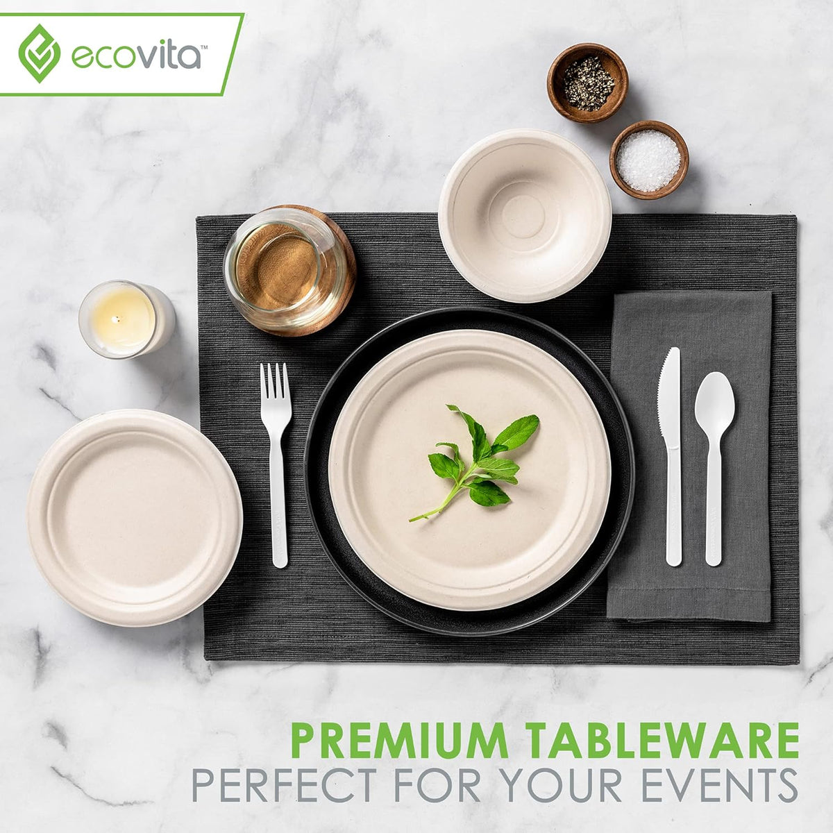 Ecovita 100% Compostable Knives - 500 Large Disposable Utensils (7 in.) Bulk Size Eco Friendly