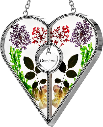 KY&BOSAM Heart Suncatcher Grandma Gifts Stained Glass Panels for Windows Hangings Wind Chime