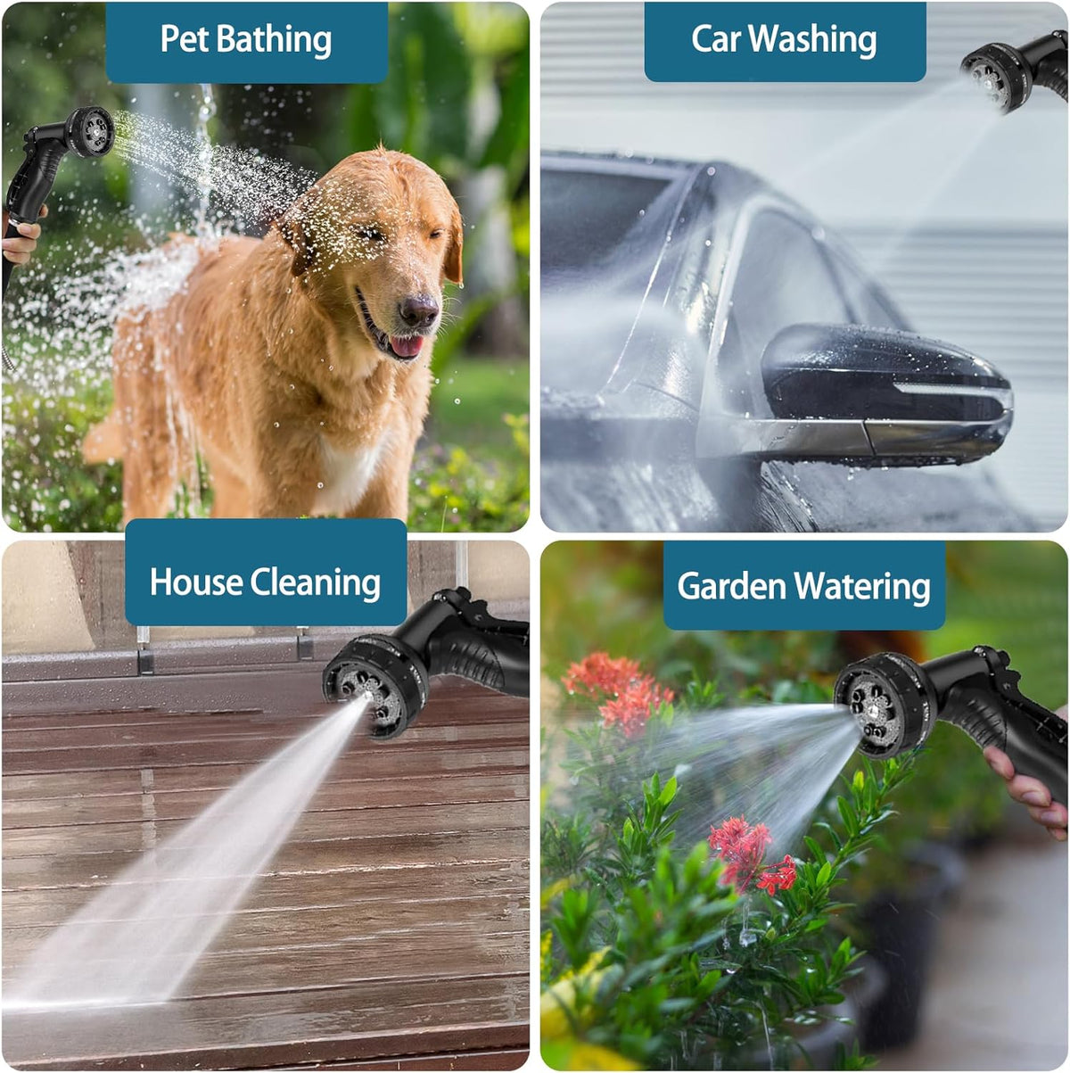 Stainless Steel Garden Hose 25ft Heavy Duty Metal Water Hoses with 10 Function Water Hose Nozzles
