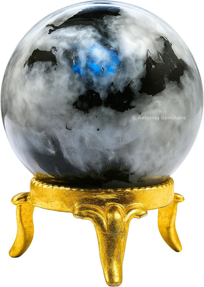 Amazing Gemstone Rainbow Moonstone Crystal Ball with Stand - 2 Inches Crystal Sphere Meditation