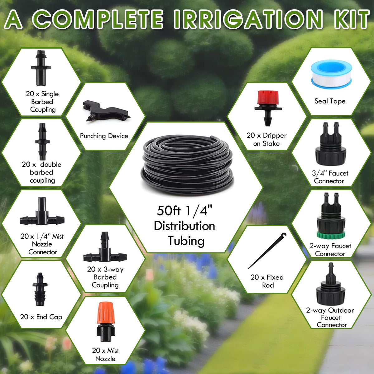 Flantor Drip Irrigation Kit, Drip Irrigation System for Garden with 1/4" Irrigation Tubing DIY