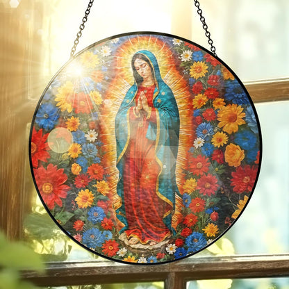 FLAGWIX Christmas Christian Gifts for Women - Virgen De Guadalupe Stained Glass Window Hanging 8 in