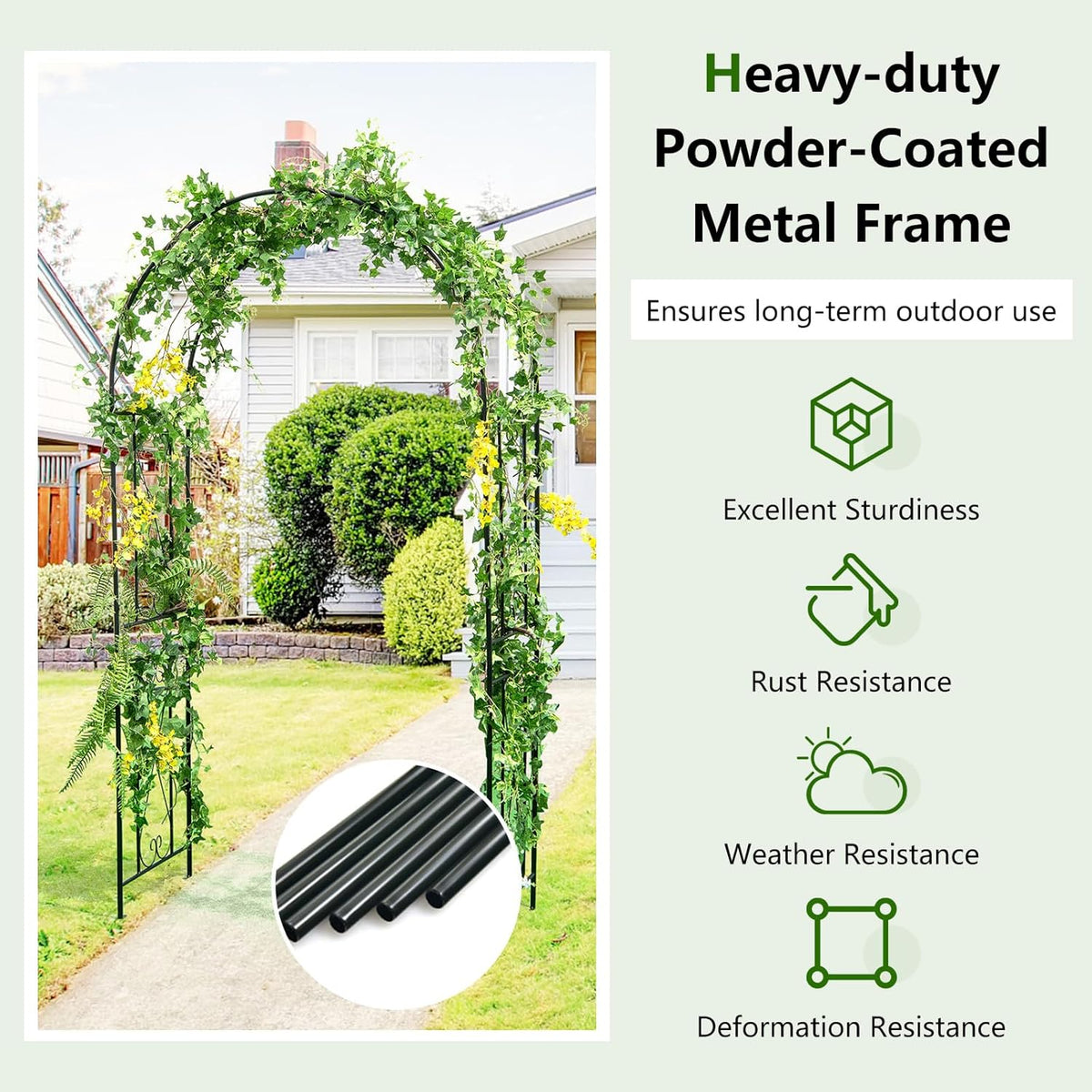 Moccha Garden Arch, 7.2Ft Metal Arbor for Climbing Plants, Vines, Roses, Outdoor Pergola Trellis