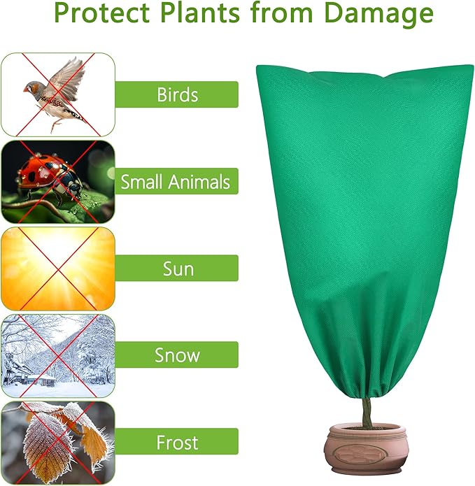 10 Pieces Plant Covers Freeze Protection Winter Plant Frost Cover with Drawstring and Zipper Large