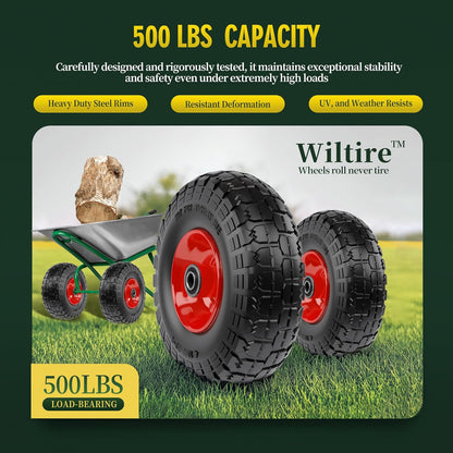 (2 Pack) 4.10/3.50-4 Flat Free Tire and Wheel 10-Inch Solid Wheel Replacement with 5/8