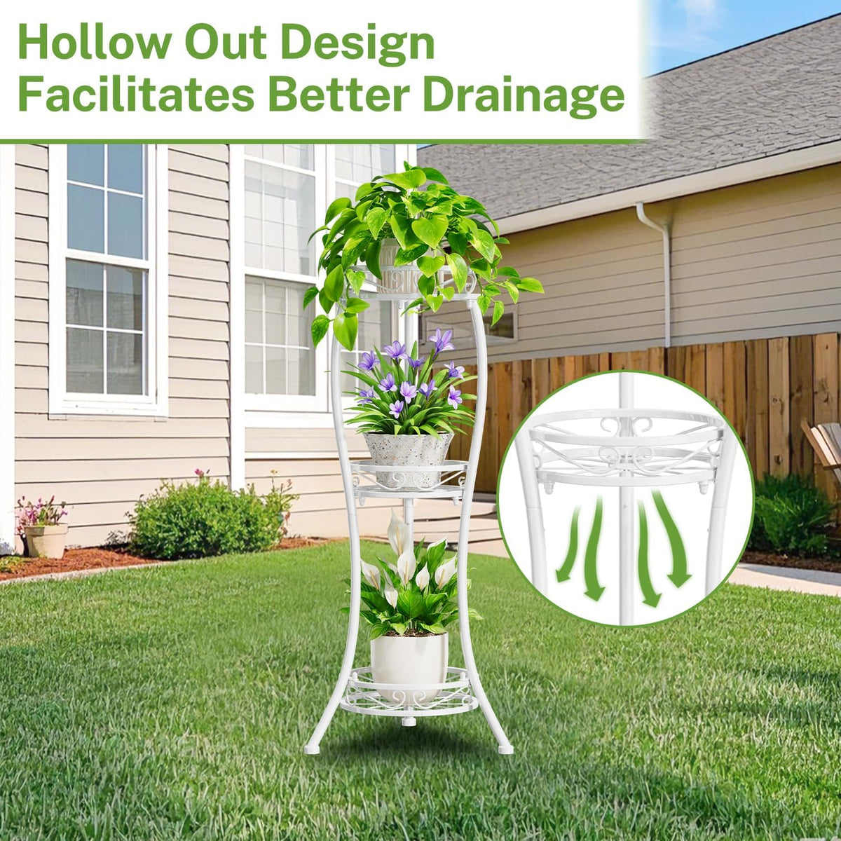 iDavosic.ly 3 Tier Tall Metal Plant Stand Indoor Outdoor, Wrought Iron Corner Flower Pot Holder