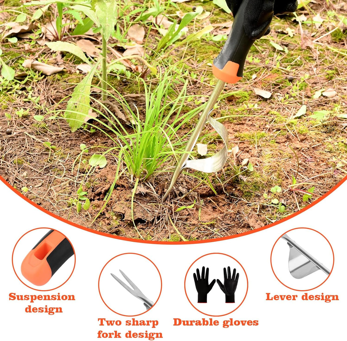 Hand Weeder Tool - V-Shaped Stainless Durable Unique Lever Design Weed Puller Tool with Anti-Slip