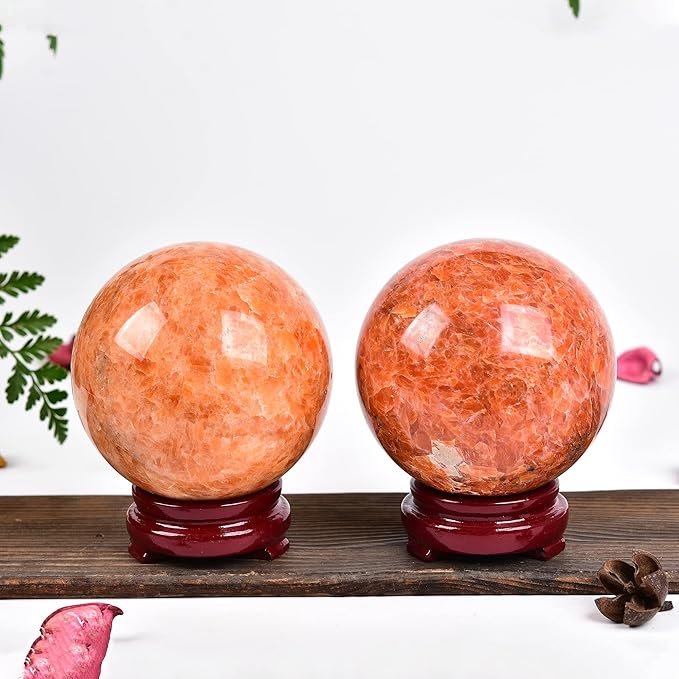 JIC Gem Big Sparkling Quartz Crystal Ball Sunstone Healing Crystal Gemstone Sphere with Decorative