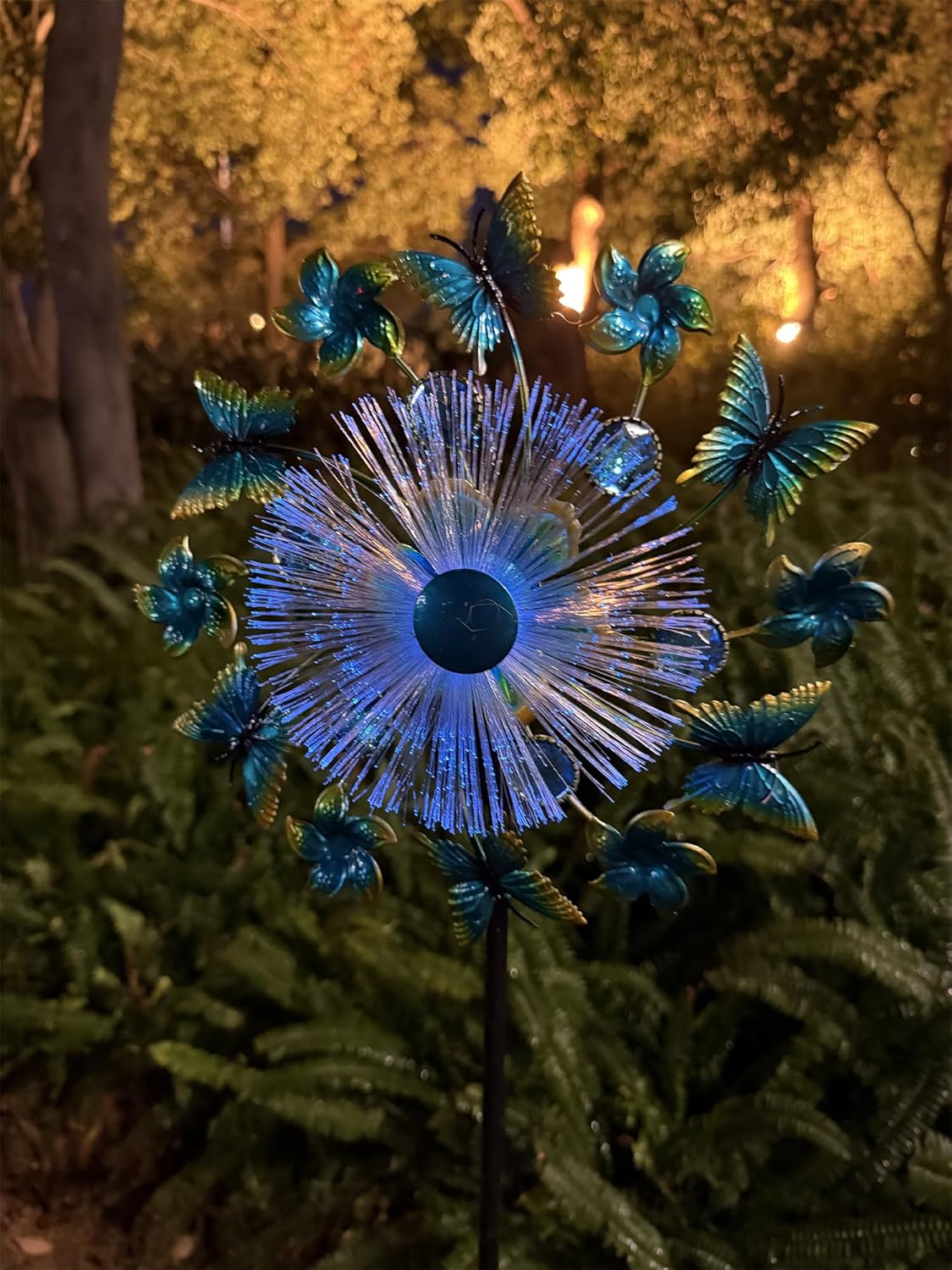 46" Butterfly Flower Solar Wind Spinners for Yard and Garden, Sapphire Kinetic Windmill Wind