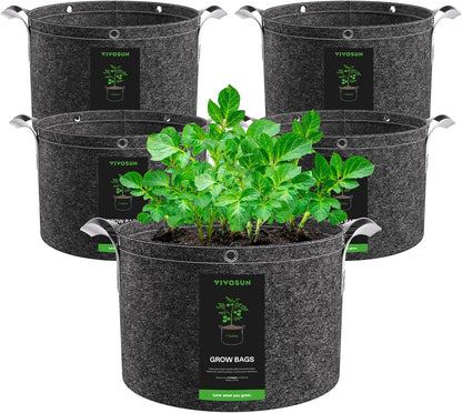 VIVOSUN 5-Pack 7 Gallon Grow Bags, 500G Thick Nonwoven Fabric Pots with Strap Handles