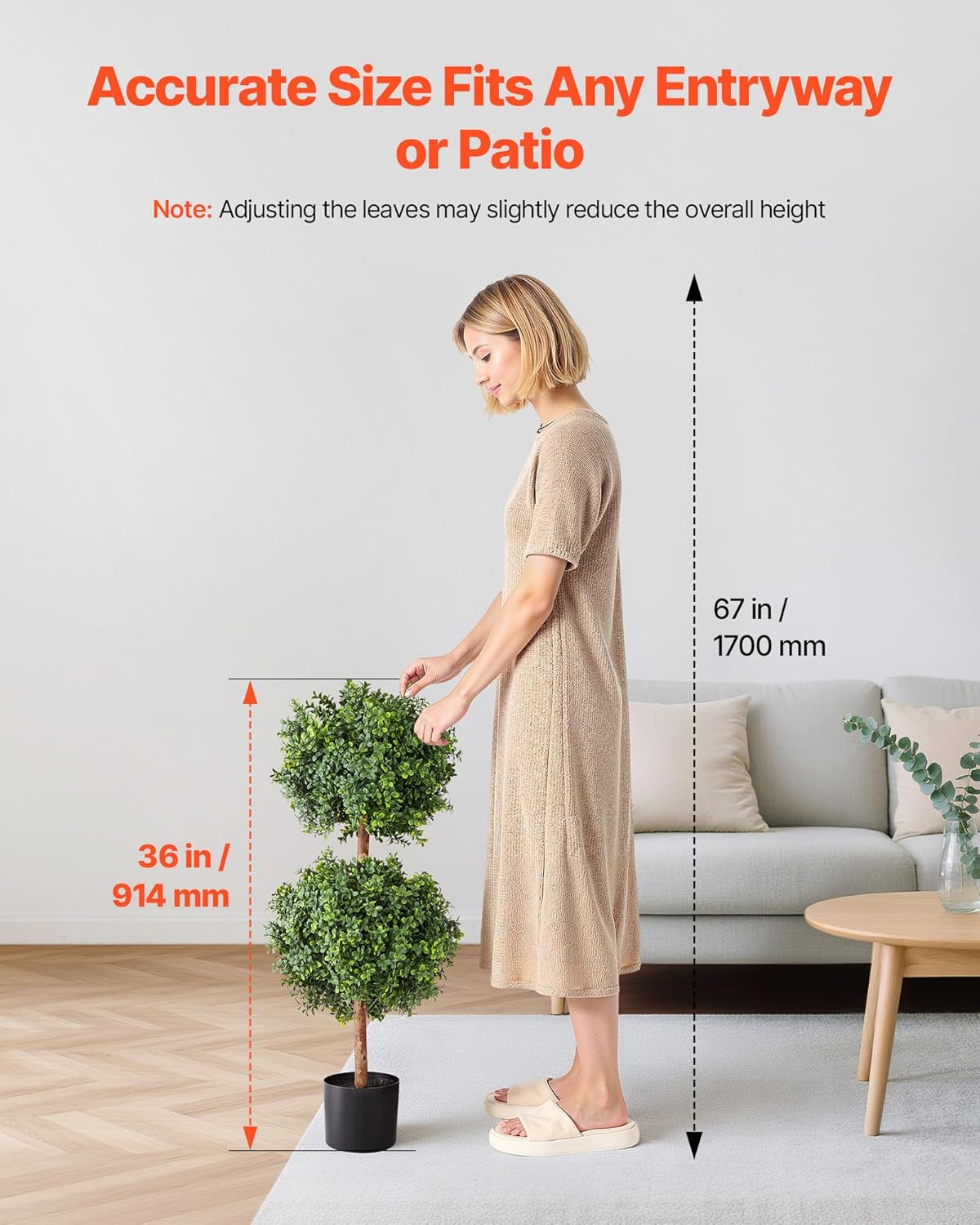 VEVOR Artificial Topiary Boxwood Double Ball, 2 Set 36 inch Faux Boxwood Plant Balls, Fake Silk