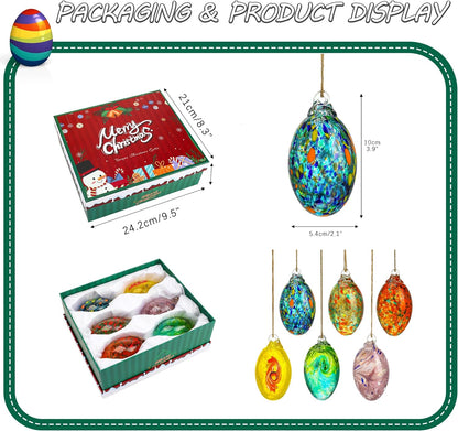 6PCS Hand Blown Glass Egg Ornaments Colorful Hanging Ornament Balls Gazing Ball Friendship Ball