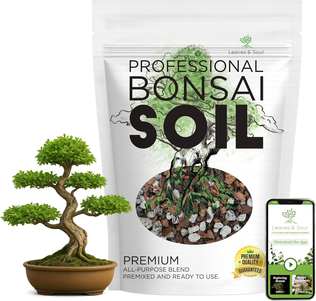 Bonsai Soil Premium All Purpose Blend | Pre-Mixed Ready to Use for Fast Drainage | Large 2.2 Quarts