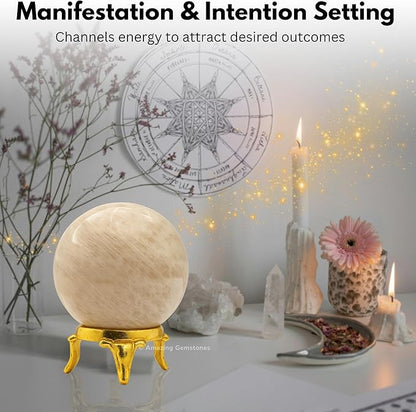 Amazing Gemstone Cream Moonstone Crystal Ball with Stand - 2 Inches Crystal Sphere Meditation Balls