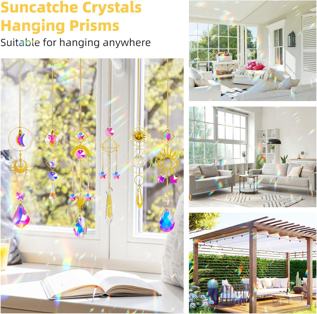 Sun Catchers 6Pieces Colorful Crystals Suncatcher with Chain Pendant Ornaments Hanging Crystals