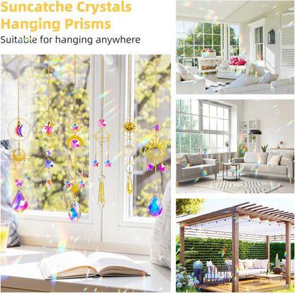 Sun Catchers 6Pieces Colorful Crystals Suncatcher with Chain Pendant Ornaments Hanging Crystals