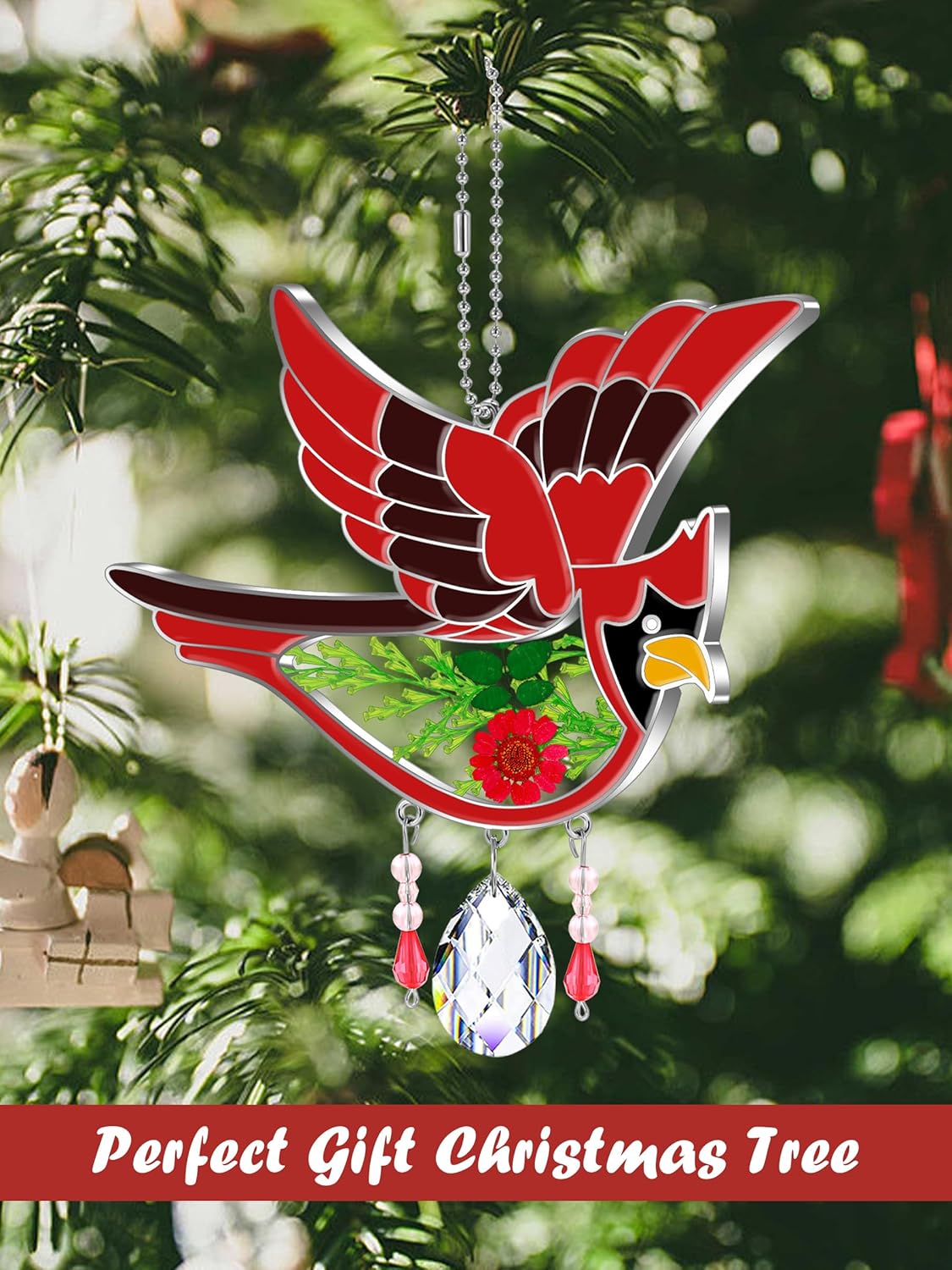 KY&BOSAM Cardinal Suncatcher Mom Gift Glass Had Painted Glass Suncatcher Windows Hanging Ornament