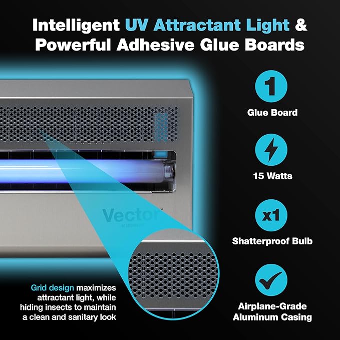 Catchmaster Vector 15, UV Light Fly Traps Indoor for Home, Electric Gnat Traps for House Indoor