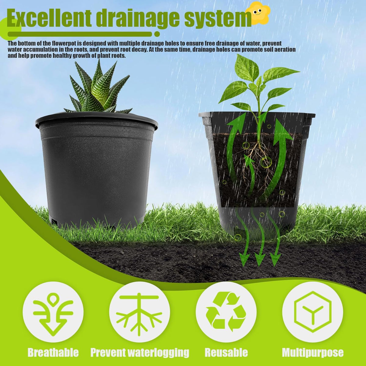 3 Gallon Nursery Pots Plastic Container Injection Molded Pot for Plants Flexible with Drainage