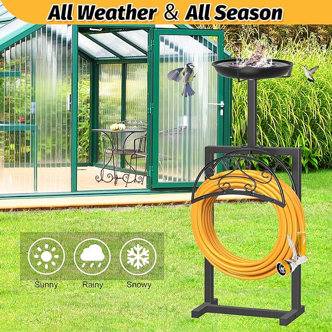 Garden Hose Holder Hanger Freestanding, Upgraded 4 Spikes Heavy Duty Storage Reel Stand with Bird