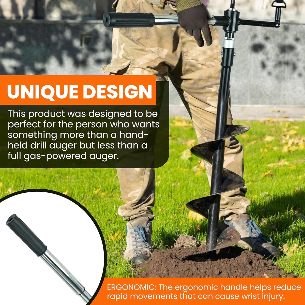 Auger Post Hole Digger 6" Wide 32" Deep - Earth Auger - Trench Digger - Hole Digger for Fence Posts