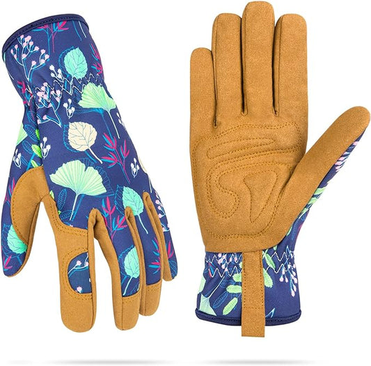 Womens Gardening Weeding Working Gloves, Leather Garden Glove for Women Thorn Proof No Stab for