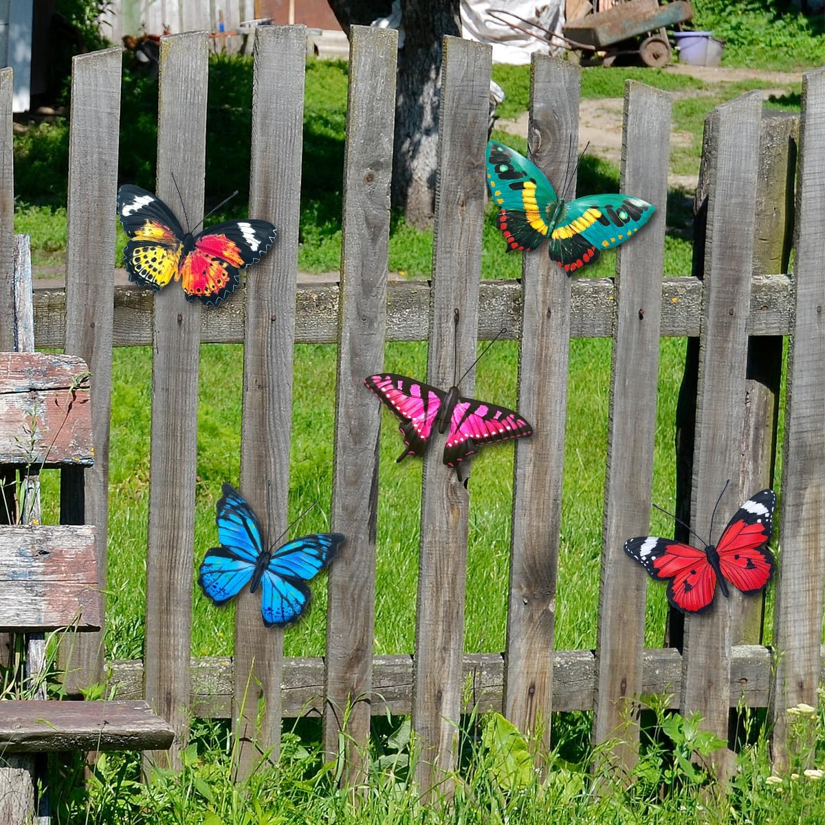 EOORAU Metal Butterfly Wall Decor - 5 Pack Lifelike Butterflies Wall Art Sculpture Hanging