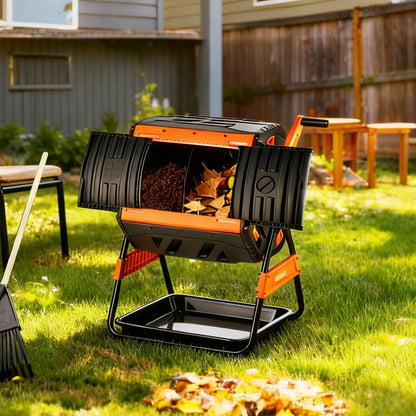 VEVOR Compost Tumbler, 53 Gallon Dual Chamber Outdoor Tumbling Composter with 2 Sliding Doors and