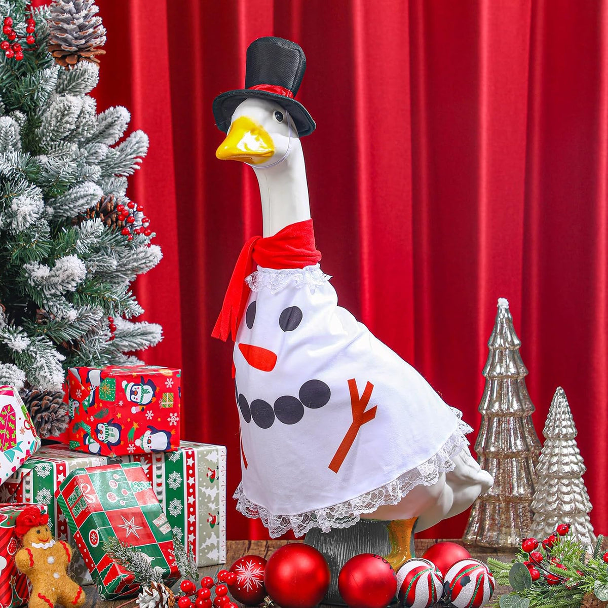 Christmas Snowman Goose Outfit Clothes for 23" High Cement or Plastic Goose Lawn Clothing Porch