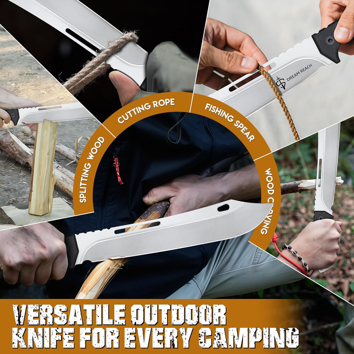 Dream Reach Heavy Duty Machete - Portable Full Tang Outdoor Knife with Sheath Strap for Camping