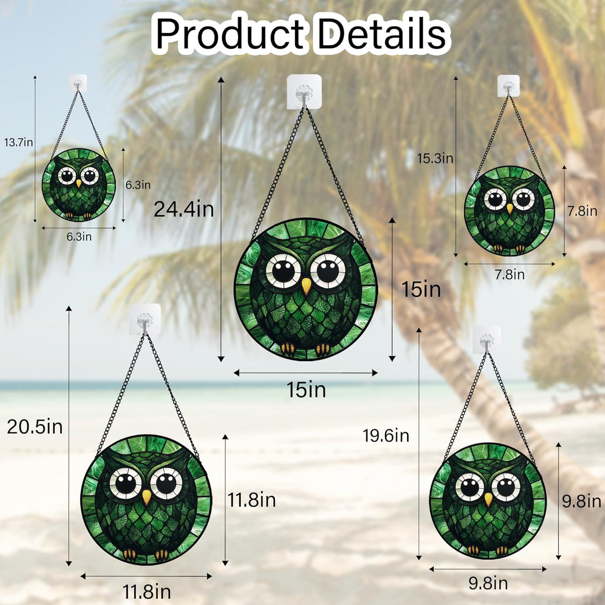 Stained Glass Window Hanging - Green Owl Suncatcher for Doors Garden Patio Funny Bird Sun Catchers