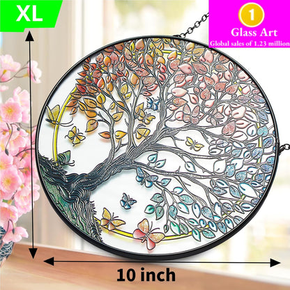 Large Tree of Life Garden Suncatcher, Stained Glass Window Hanging, Suncatchers for Windows