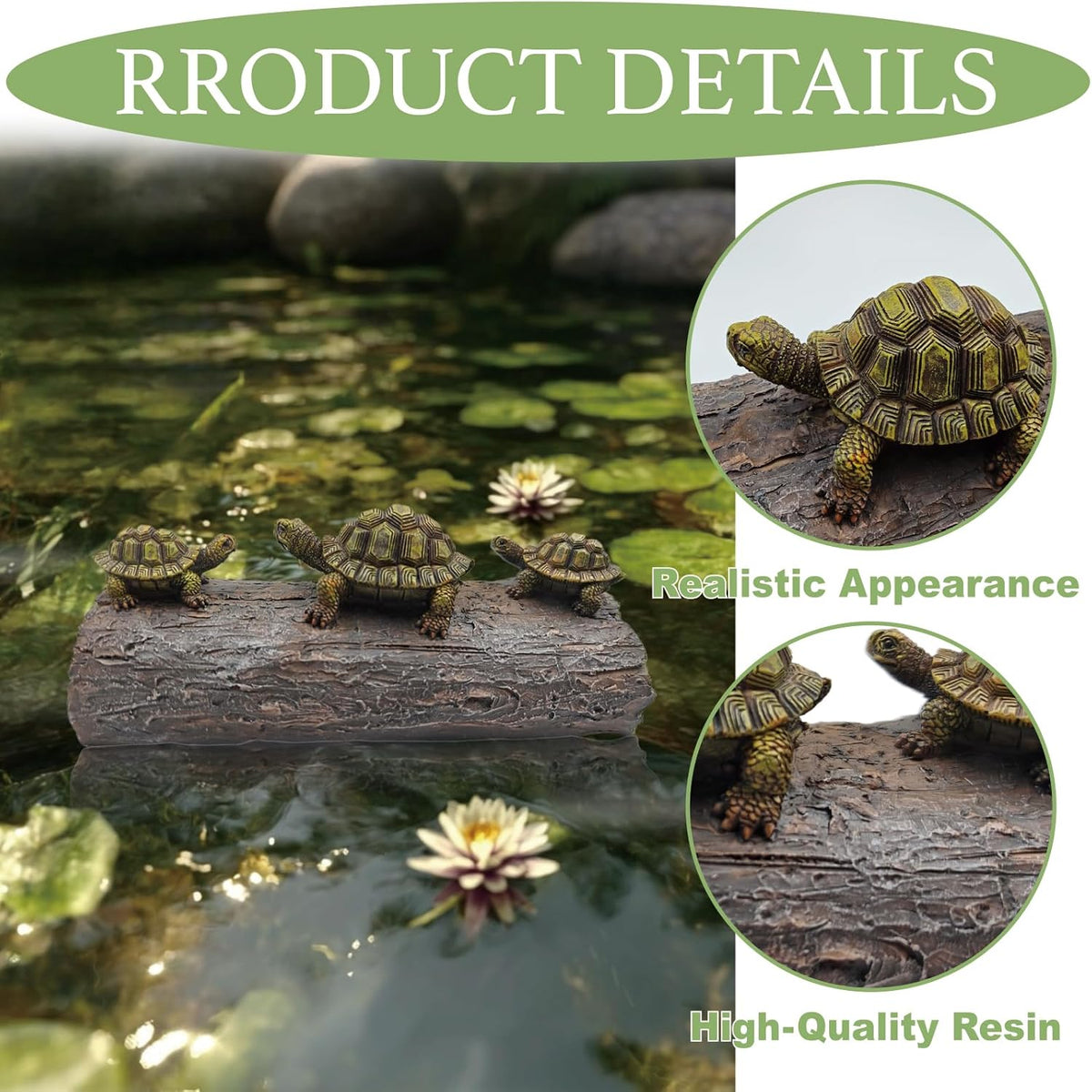 Green Resin Turtle Float Pond Decor, Realistic Floating Decor for Outdoor Ponds, Decorative Animal