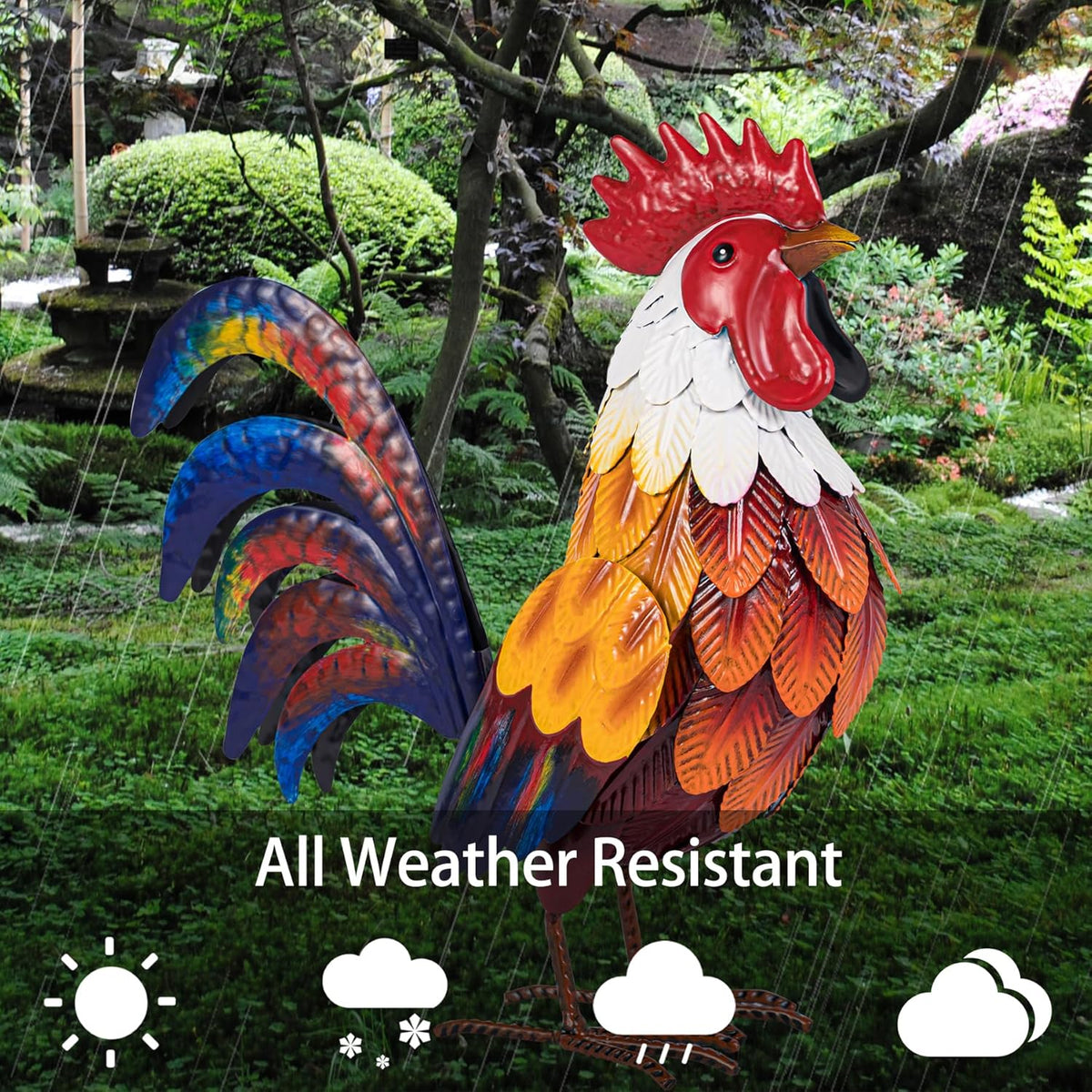 Natelf Metal Rooster Garden Statues & Sculptures, Chicken Yard Art Decor Standing Animal Lawn