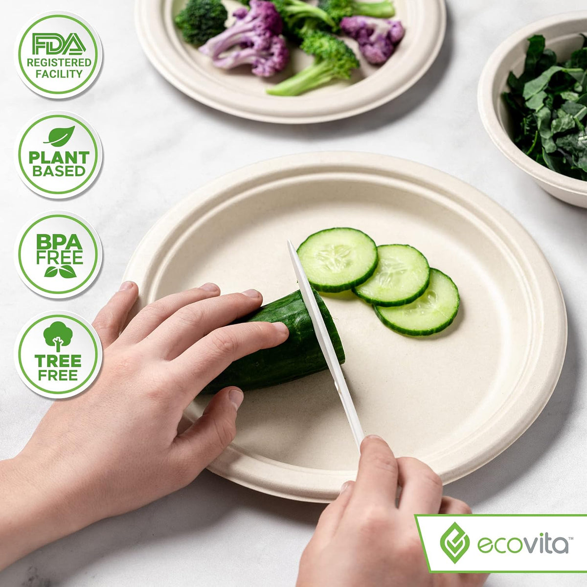 Ecovita 100% Compostable Knives - 500 Large Disposable Utensils (7 in.) Bulk Size Eco Friendly