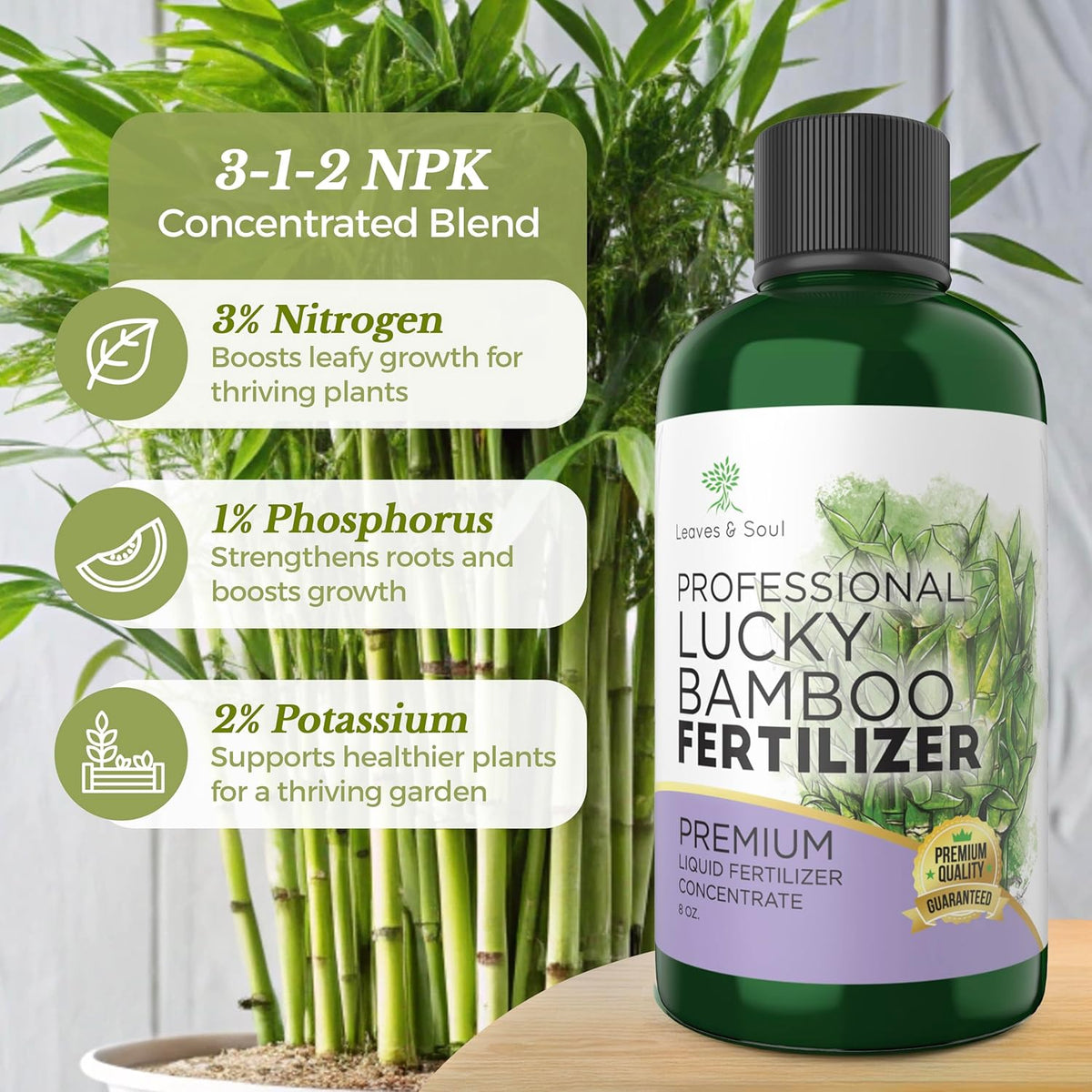 Professional Liquid Lucky Bamboo Fertilizer | 3-1-2 Concentrate for Flowering Plants |